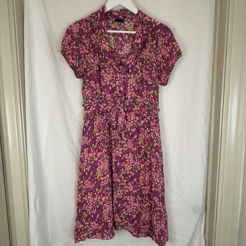 Left‎ Of Center Floral Print Mini Dress Short Sleeve Cottage core Purple Pink